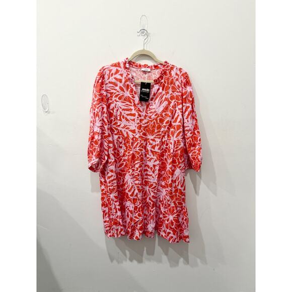 Tyler Boe  Karli Linen Split V-Neck 3/4 Sleeve Tiered Mini Dress Chattanooga L - Picture 2 of 5